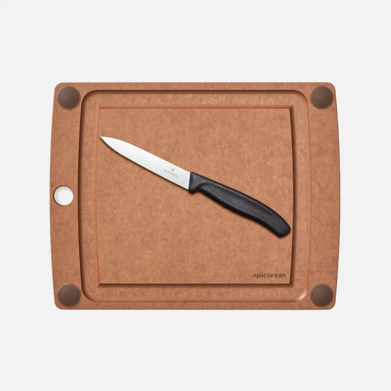 Epicurean All-in-One Cutting Board in Nutmeg perfectly paired with a Victorinox Paring Knife