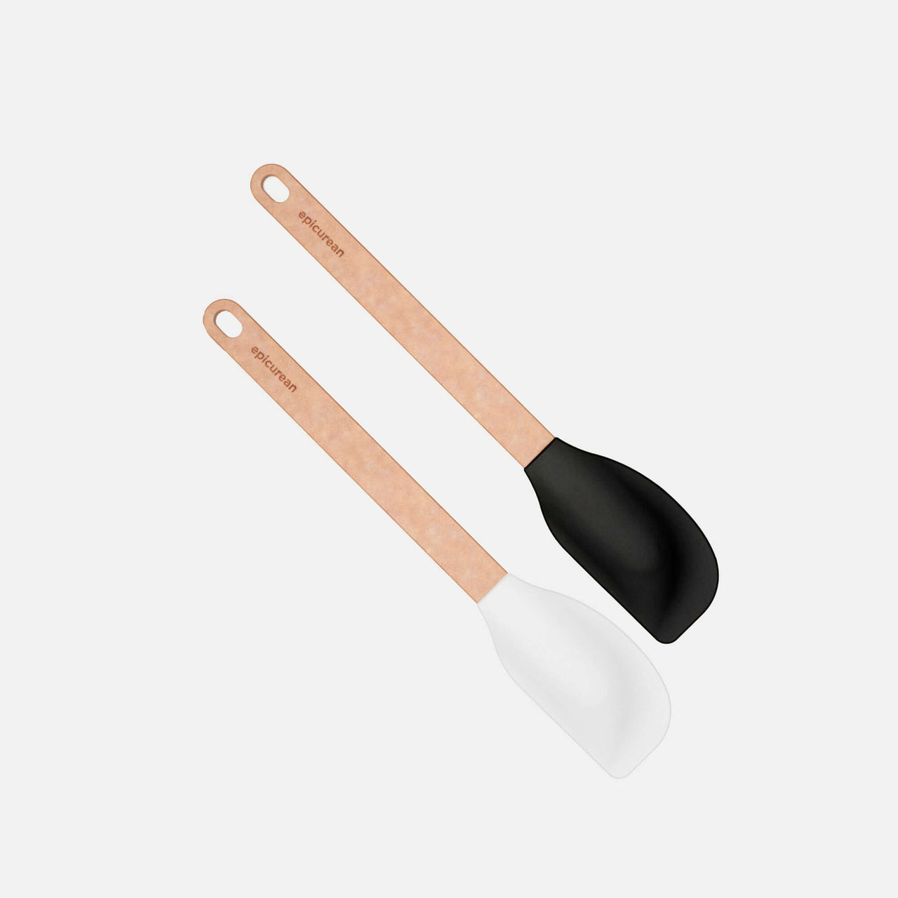 Silicone Series Large Spatula in Black/Natural and White/Natural on a Grey Background